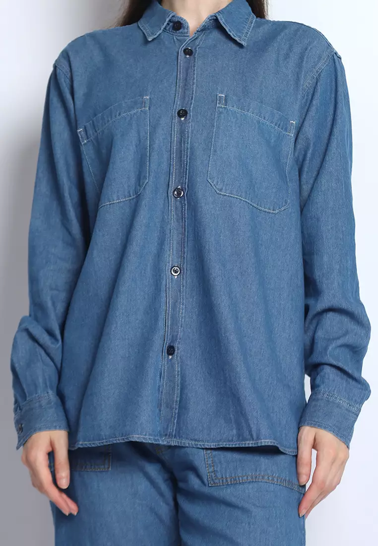 Kemeja Denim Wanita Skena L/S Krah Mandarin Saku Besar 282407