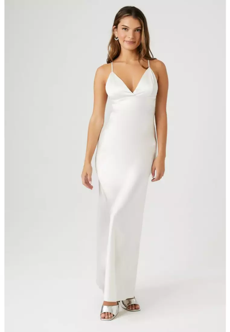 Buy FOREVER 21 Satin V Neck Maxi Slip Dress 2024 Online ZALORA