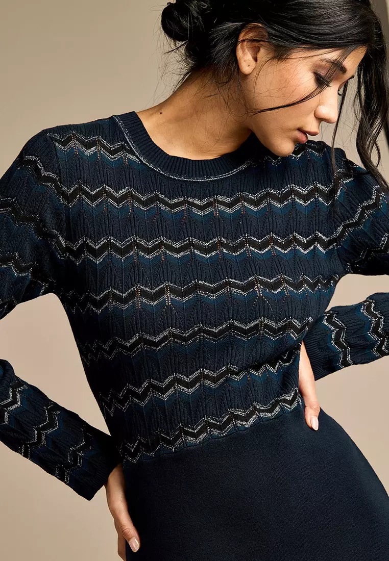 Mia Navy Knitted Midi Dress