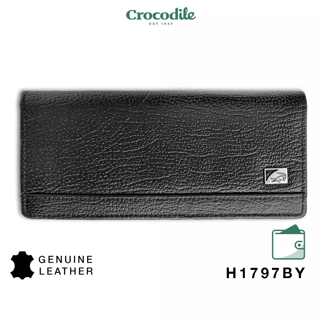 Crocodile H1797BY Dompet Bi-fold Wallet Leather Kulit Original - Hitam