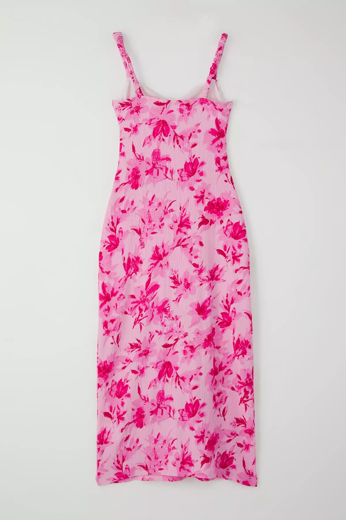 Pink Floral Printed Strappy V Neck Pleated Body-hugging Flexible Maxi Knit Dress TWOSS25EL00474