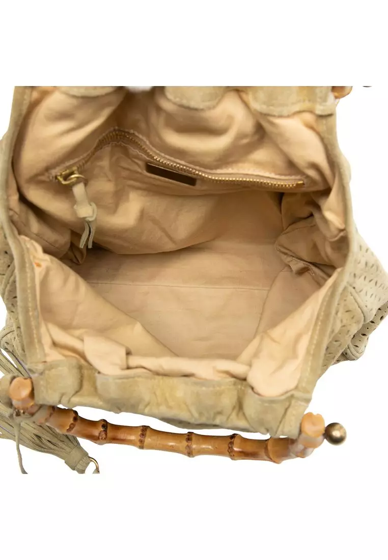 Pre-Loved Miu Miu Laser Cut Suede Bamboo Top Handle Bag