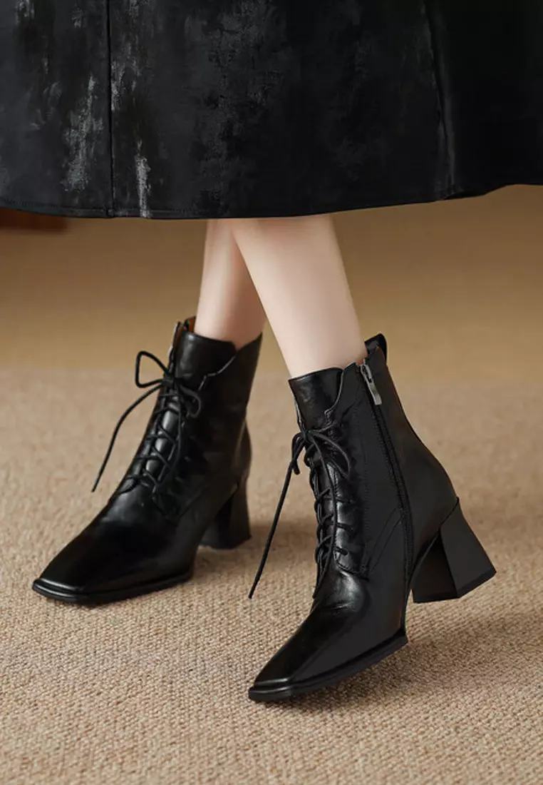 VANSA Stylish Sheep Leather Lace Up Martin Boots VSW-B-C49