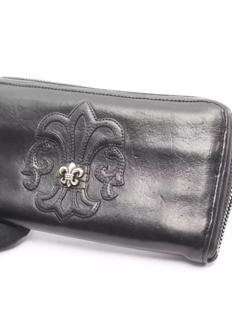 Pre-Loved Chrome Hearts REC F ZIP BS round zipper long wallet leather black