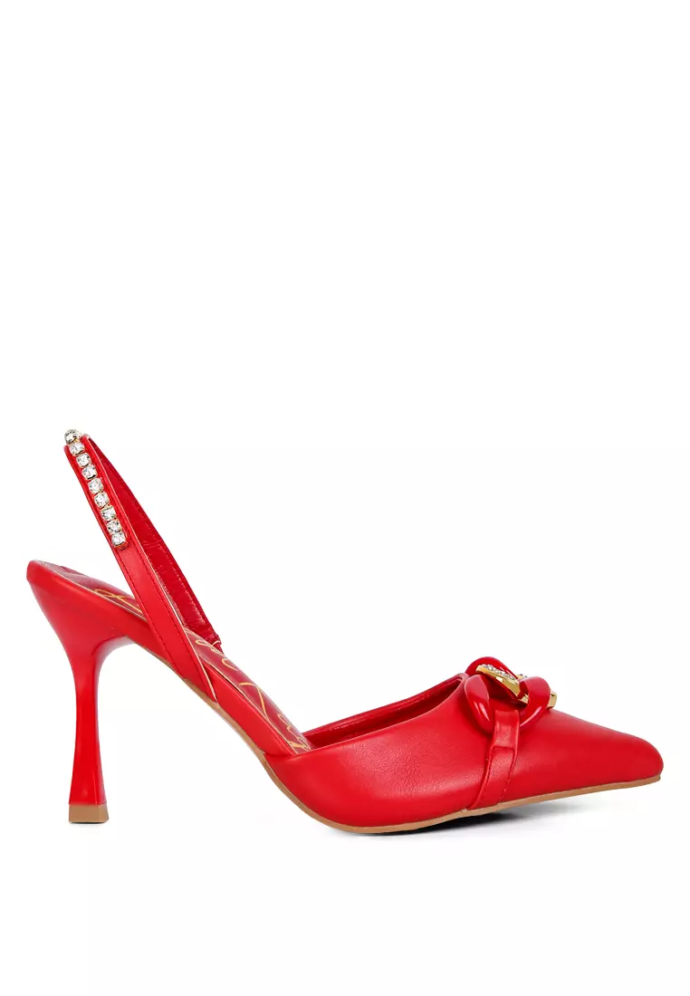 Discount on London Rag  shoes - SKU: Red Diamante Metal Chain Sandals