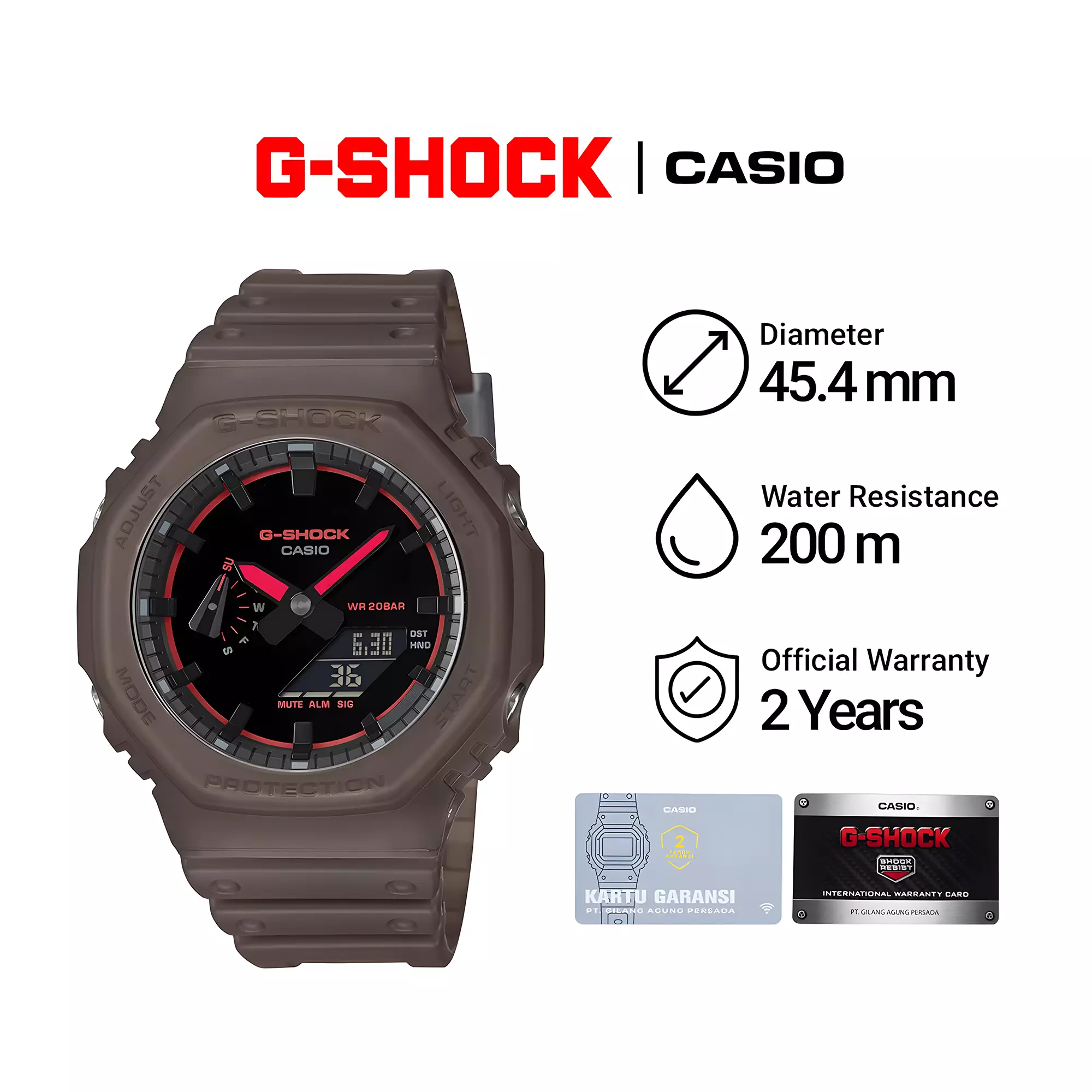 Casio G-Shock - Jam Tangan Analog Digital Pria - Black Dial - Brown Resin Case & Band - GA-2100K-5A