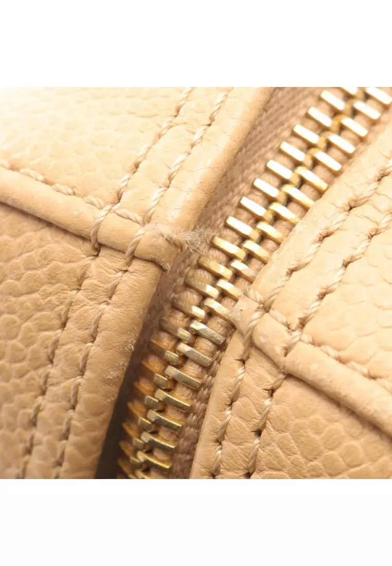 Pre-Loved Chanel coco mark mini boston bag chain handbag Caviar skin beige gold hardware