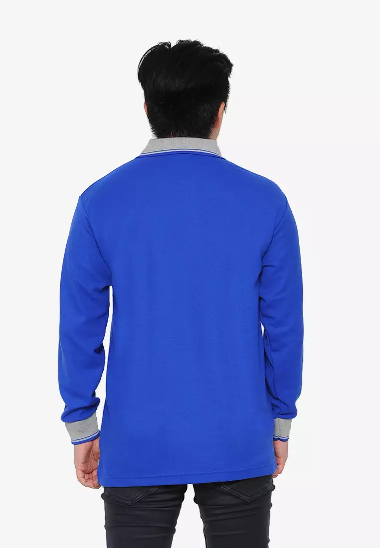 Andre Michel Kaos Polo Shirt Lengan Panjang Kerah Abu Biru Elektrik 933-15