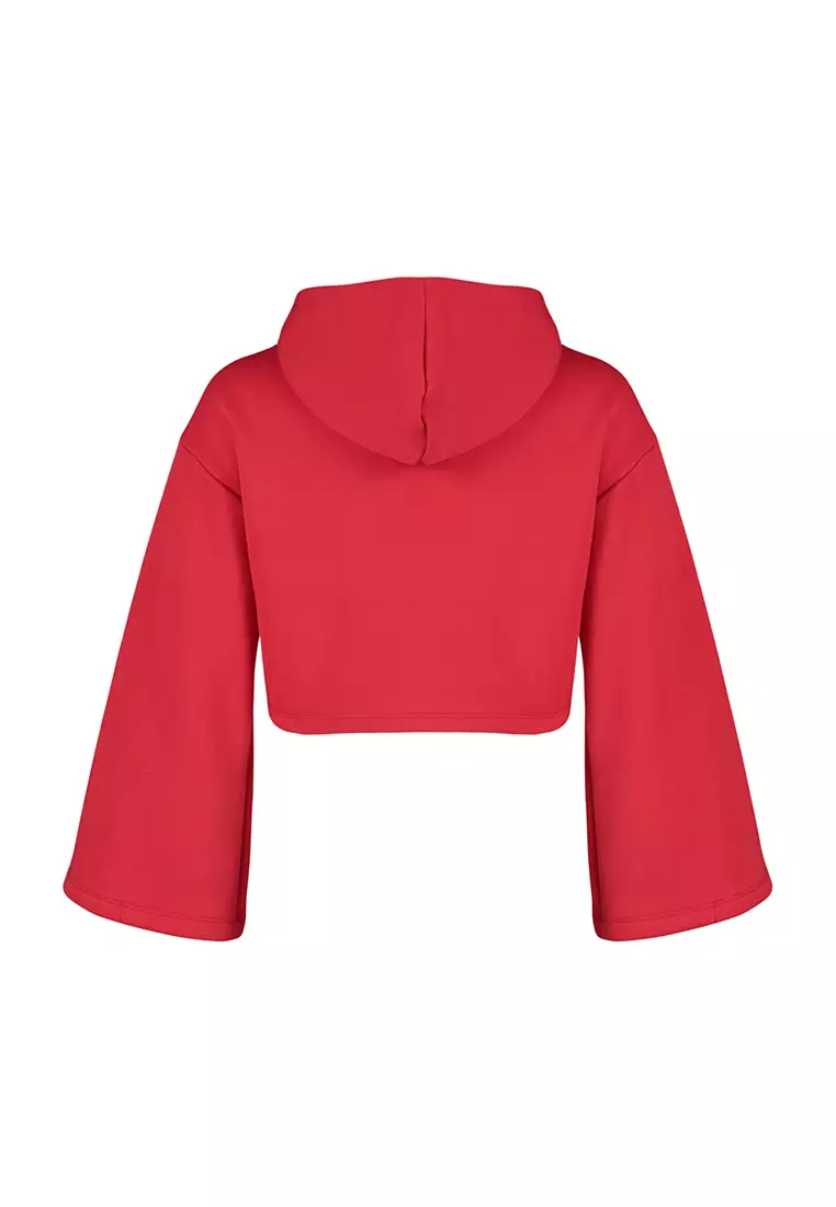 Red crop sales hoodie women's