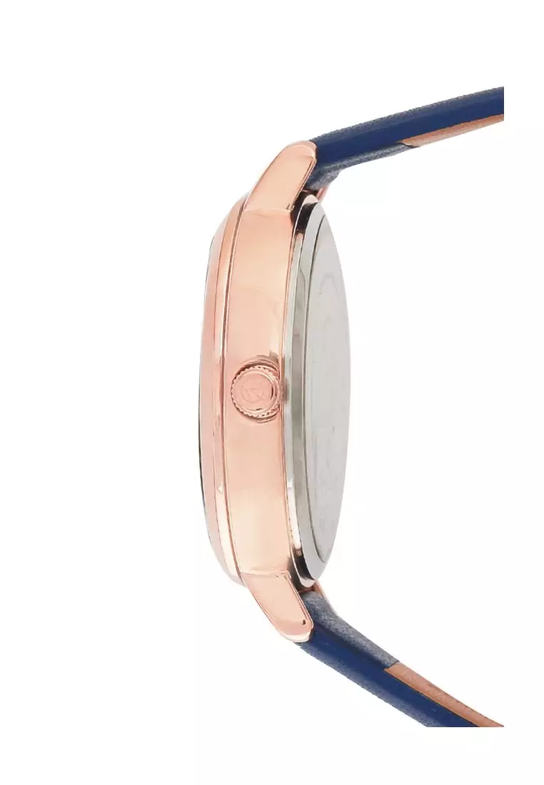 Alexandre Christie Jam Tangan Wanita - Blue Rosegold - Leather Strap - 2957 LHLRGBU