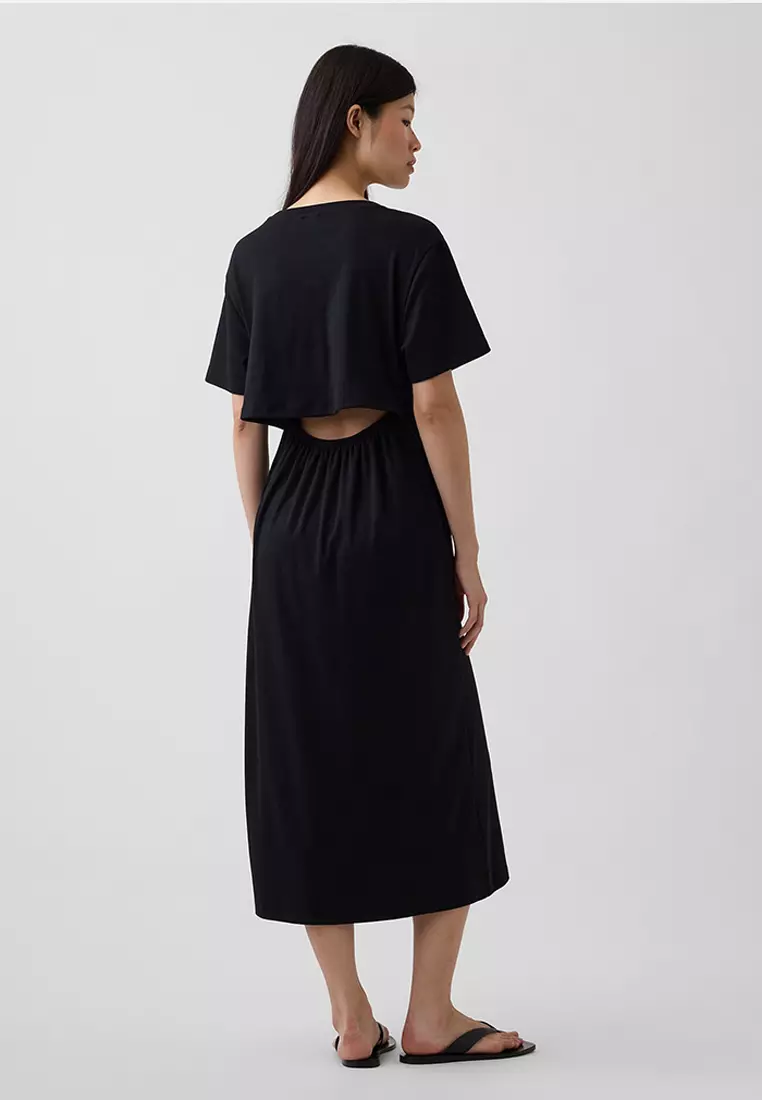 Relaxed Fit Logo Cut Out T-Shirt Midi Dress