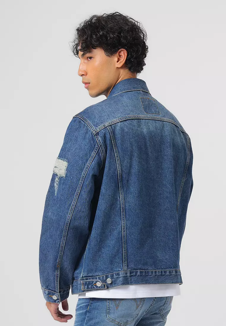 Jacket Denim Trucker Relaxed Fit Light Blue Distress