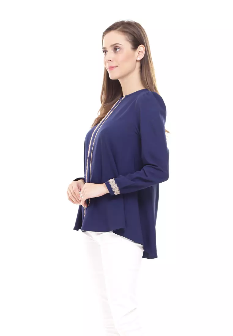 Buy Rina Nichie Basic Yury Top in Navy Blue Online | ZALORA Malaysia