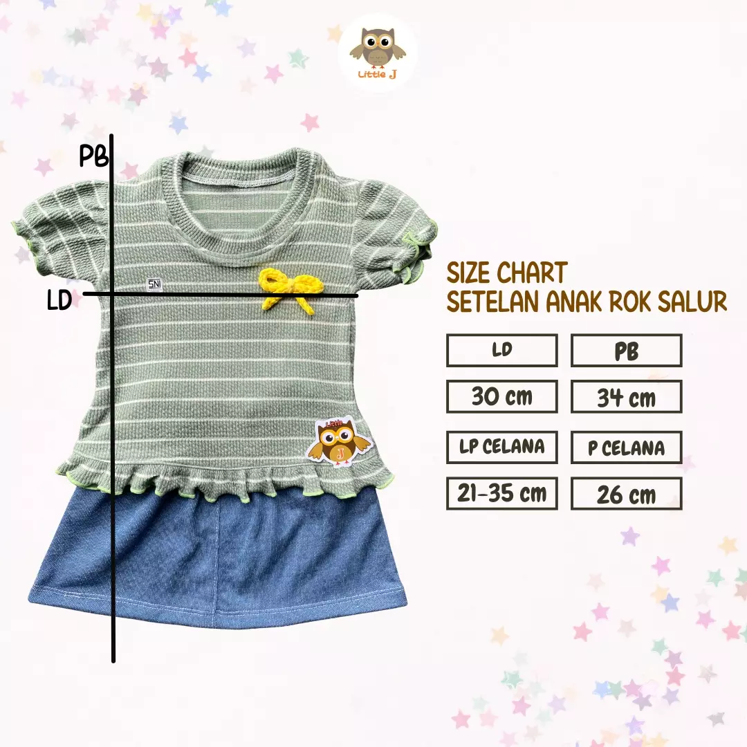 Little J - (KODE 106) Set Baju Anak Perempuan 12-24 Bulan | Kaos Salur Pita + Rok Denim | One Set Anak Cewek Lucu