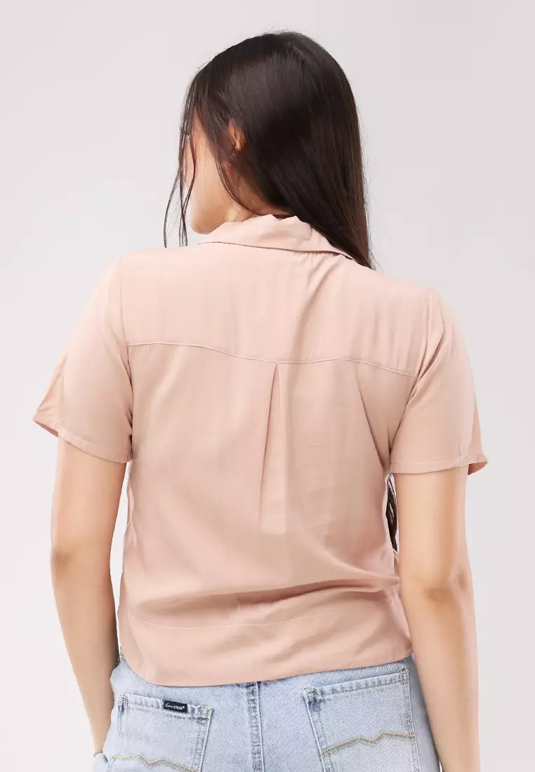 Woven Plain Rayon Short Sleeves Blouse