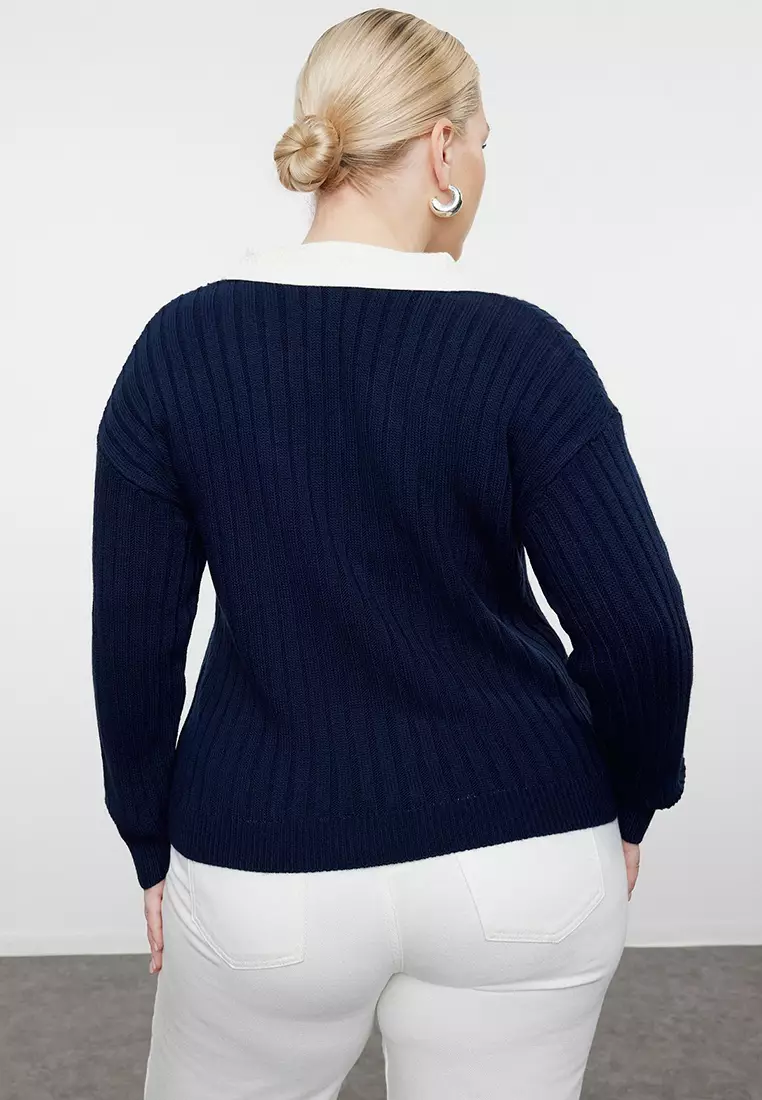 深藍色針織加大碼外套 Tbbaw23Av00084