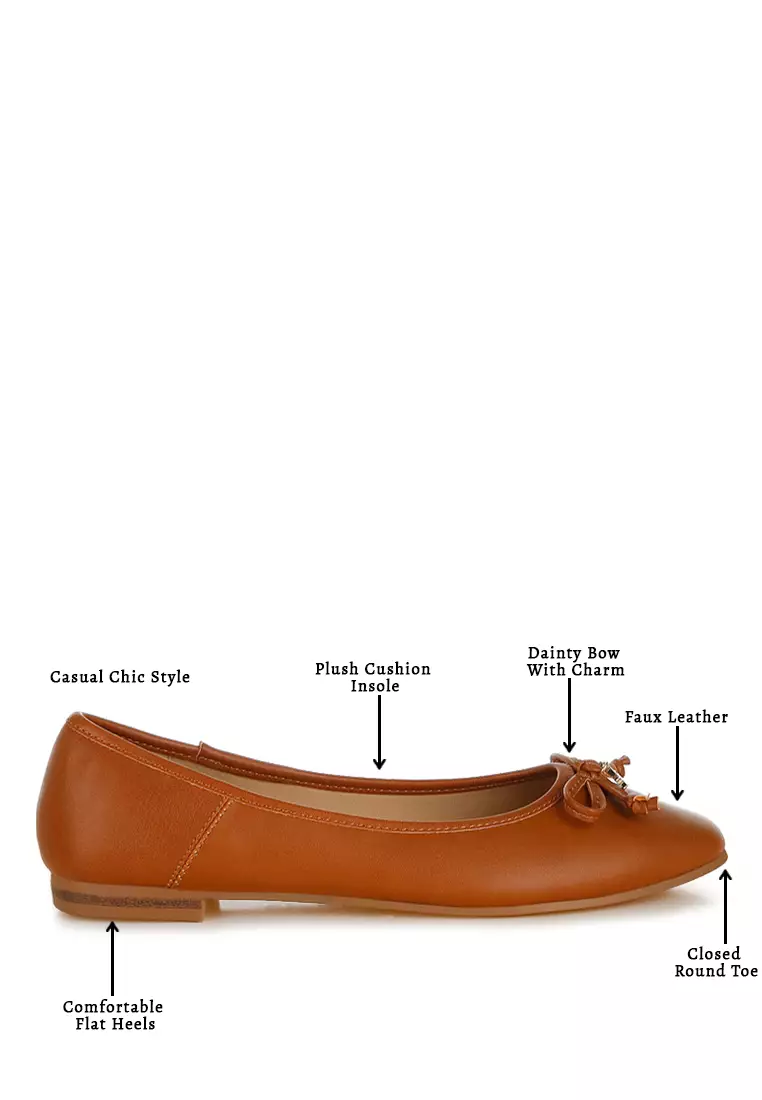 Faux Leather Casual Ballerinas in Tan