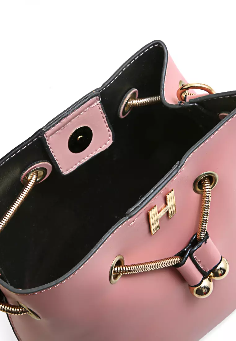 Frede 2In1 Tas Selempang Wanita Model Serut with Long Wallet Material Leather ORIGINAL - Pink