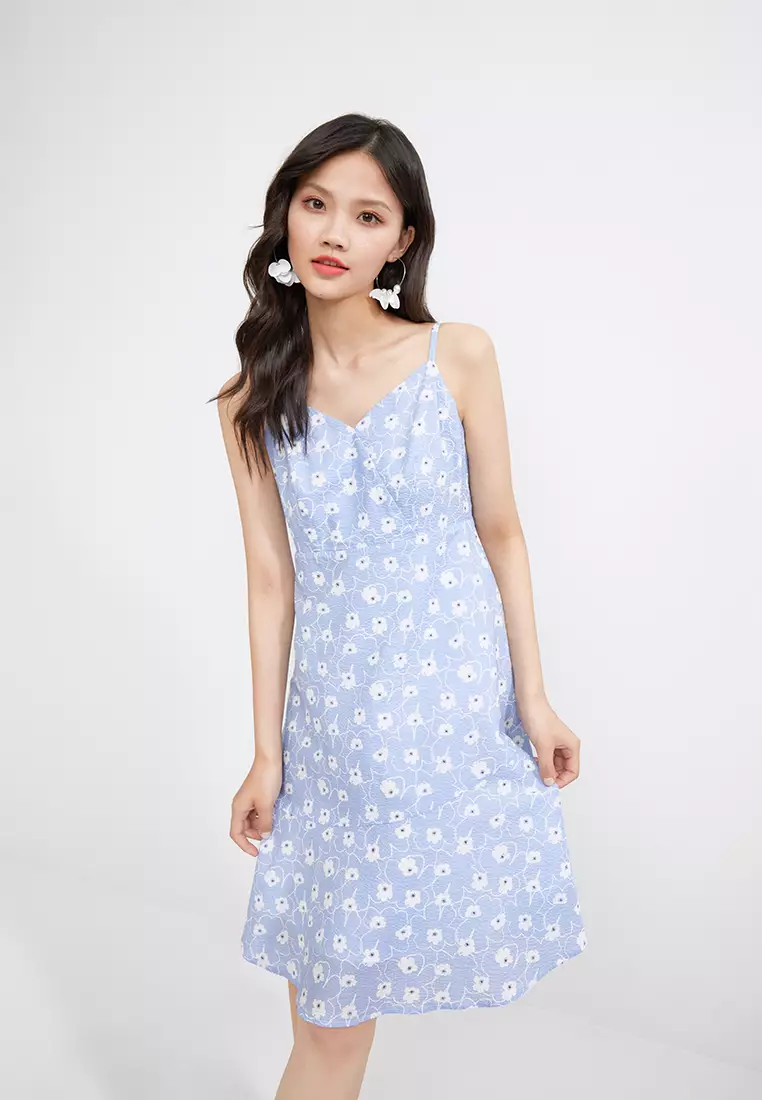 Textured Floral Spaghetti Strap Dress