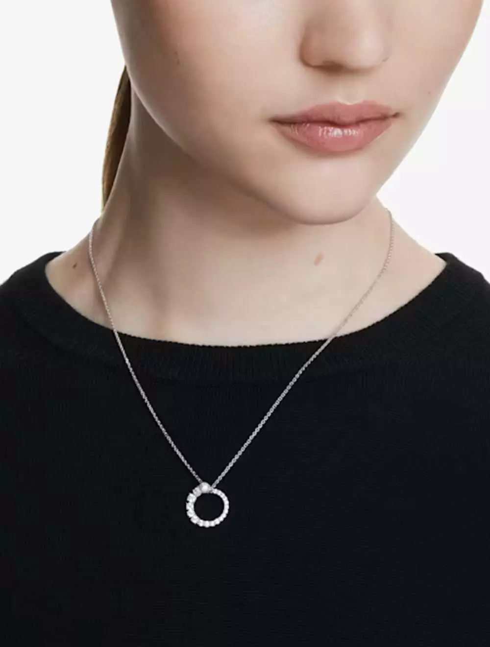 Matrix Pendant, Crystal Pearl, Round Cut, White, Rhodium Plated - White