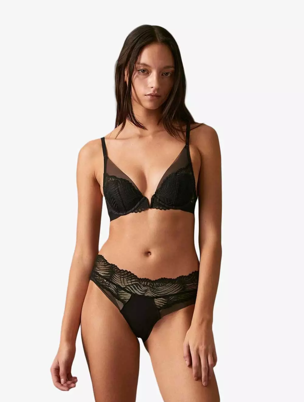 Calvin Klein Underwear - CK Black Geo Lace Lightly Lined Plunge Bra - Black - black