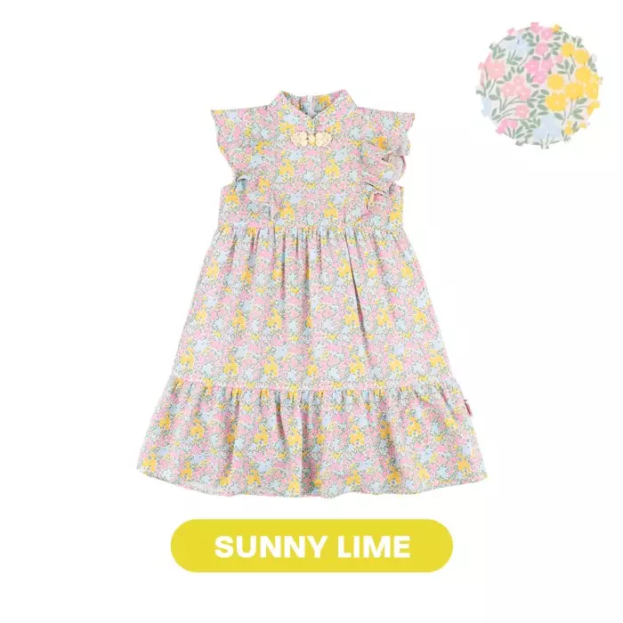 Mooi Dress Anak Perempuan Lunar Collection Daisy Cheongsam Dress - Sunny Lime