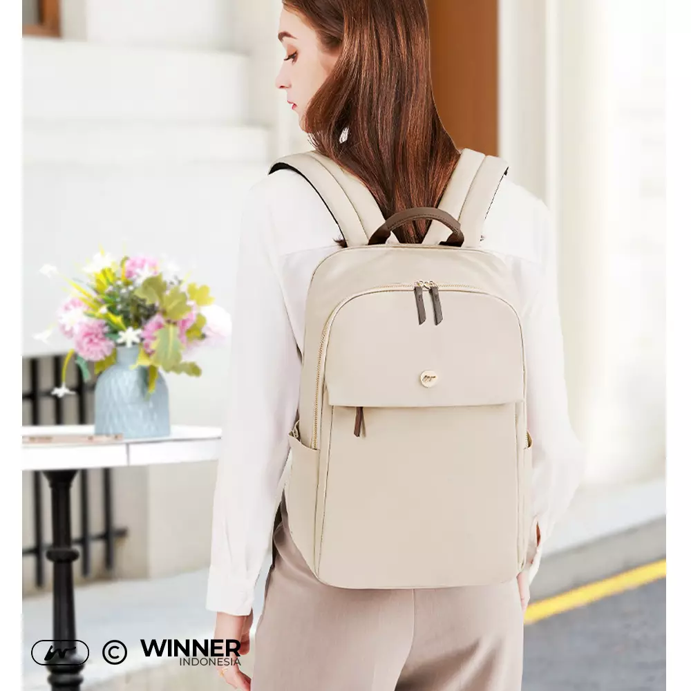 WINNER Tas Ransel Laptop 14 inch Oxford Anti-Air Backpack Korean Style (T14-047-9837) - Warna Khaki 14 inch