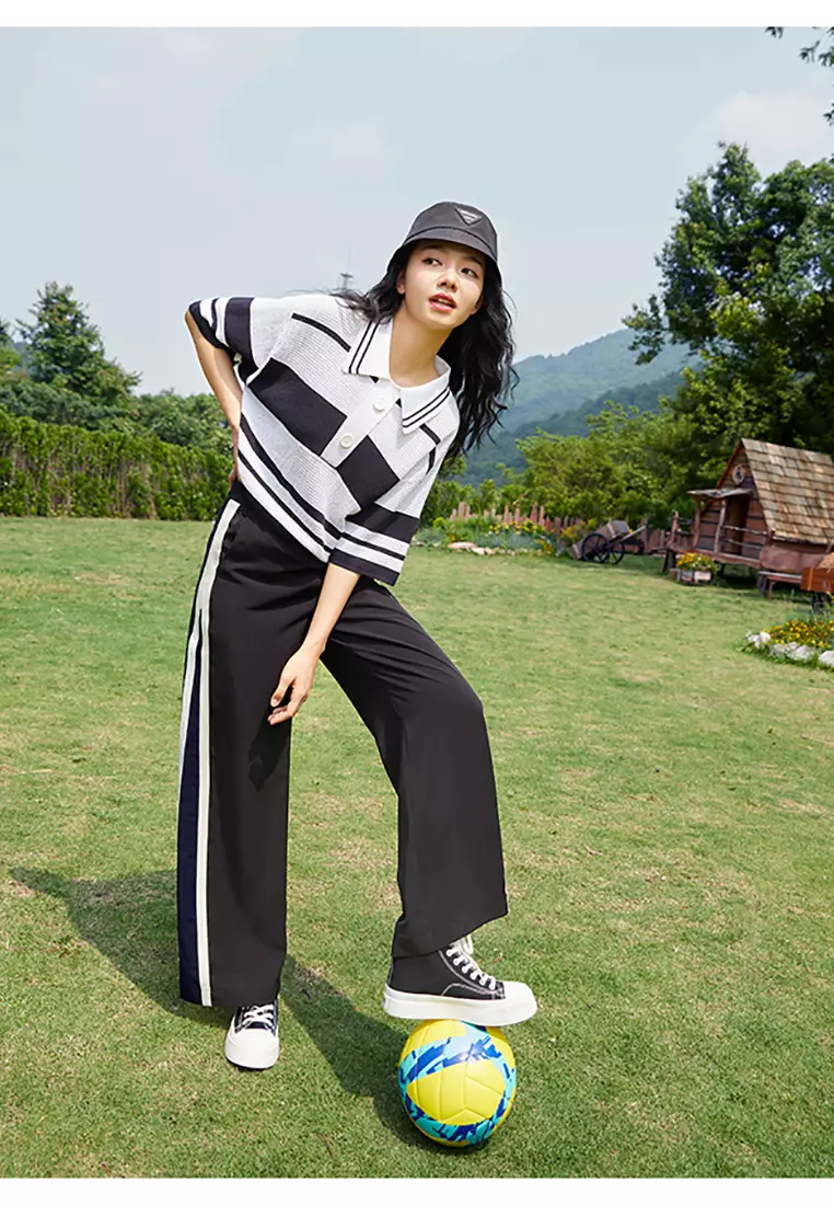 Wide Leg Jogger Pants with Side Stripes