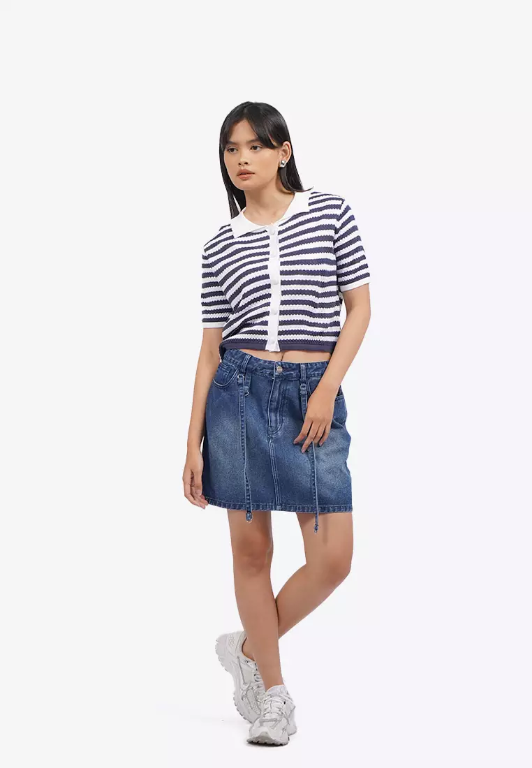 Mini Denim Skirt with Buckle Details