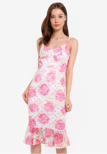 Buy Paper Dolls Lace Strappy Bodycon Midi Dress With Frill Zalora Hk