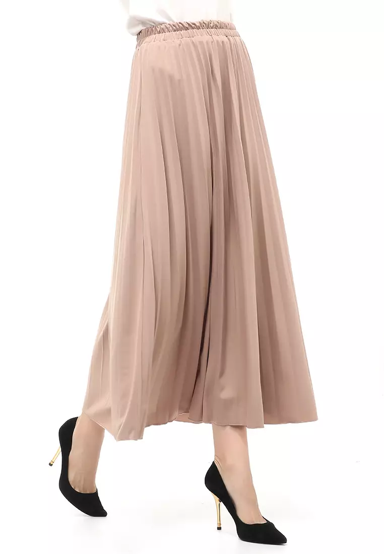 Skirt Plisket Bawahan Wanita Motif Polos Relaxed Fit - Choco
