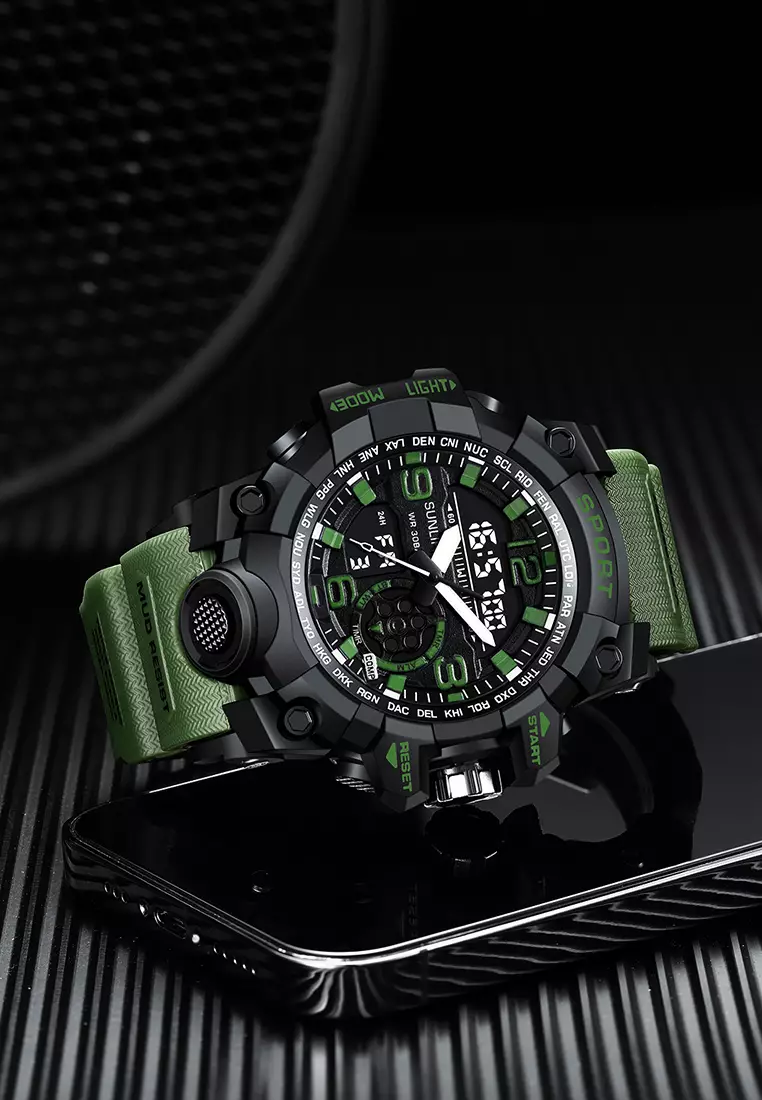 Jam Tangan Pria D002 Original Olahraga Jam Digital Multifungsi Tali Silikon Jam Tangan Cowok green