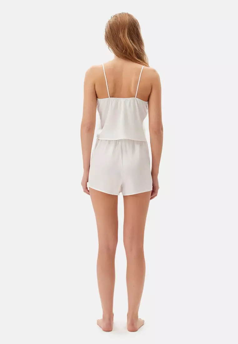 White Camisole, V-Neck, Regular, Strappy Sleepwear for Women