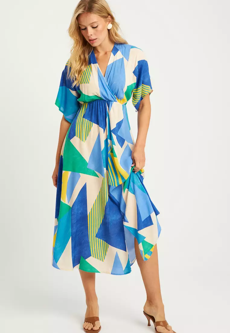 Patterned Double Breasted Midi Dress