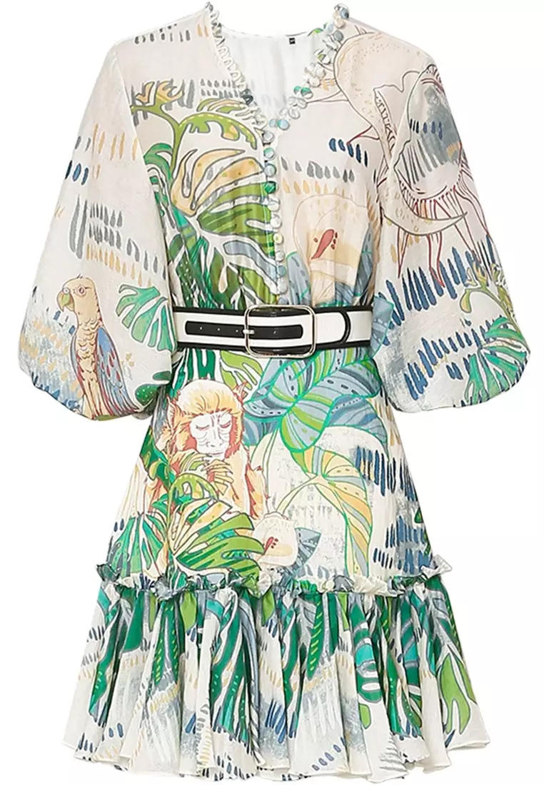 2025 New Summer Vintage Lantern Sleeve Dress with Elegant Temperament CA061377