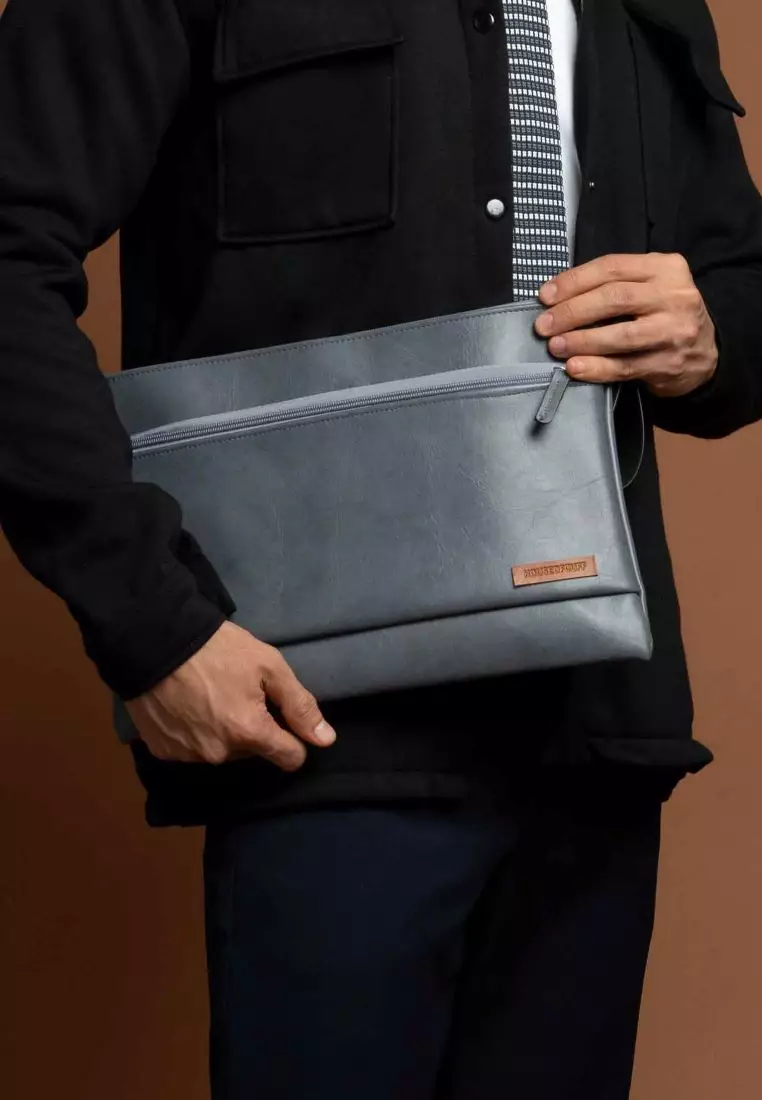 Houseofcuff Clutch Pria Tas Tangan Unisex Abu-Abu Model Double Zipper