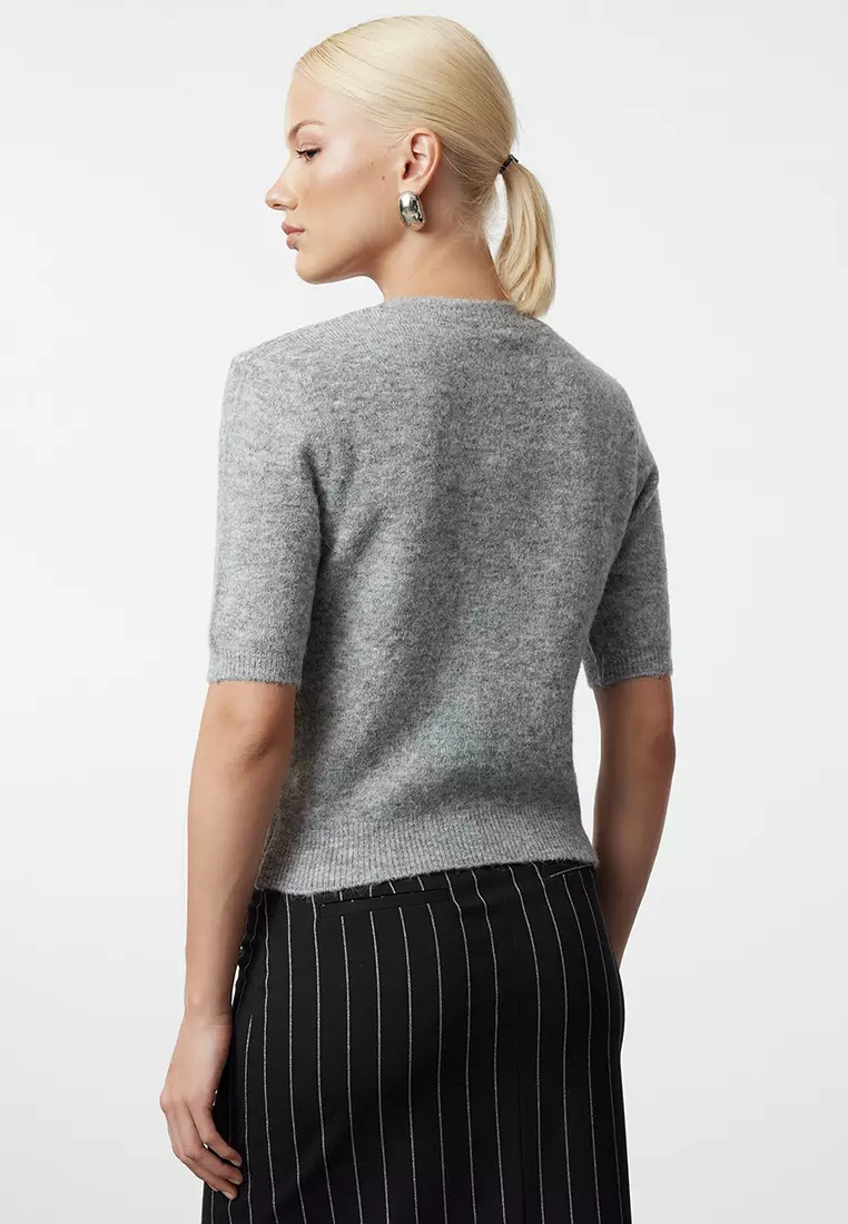 Gray Crop Cotton Wool Knit Cardigan TWOAW25HI00152