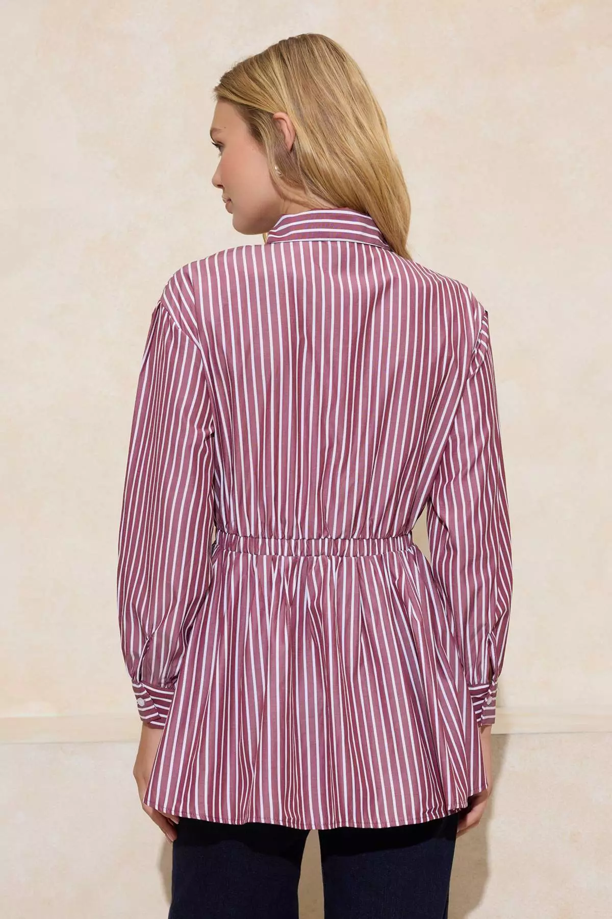 Burgundy Fitted Shirt With Elastic Detail At The Waist, Pack Of Cotton Striped Fitted Shirts Tctss26Tg00001