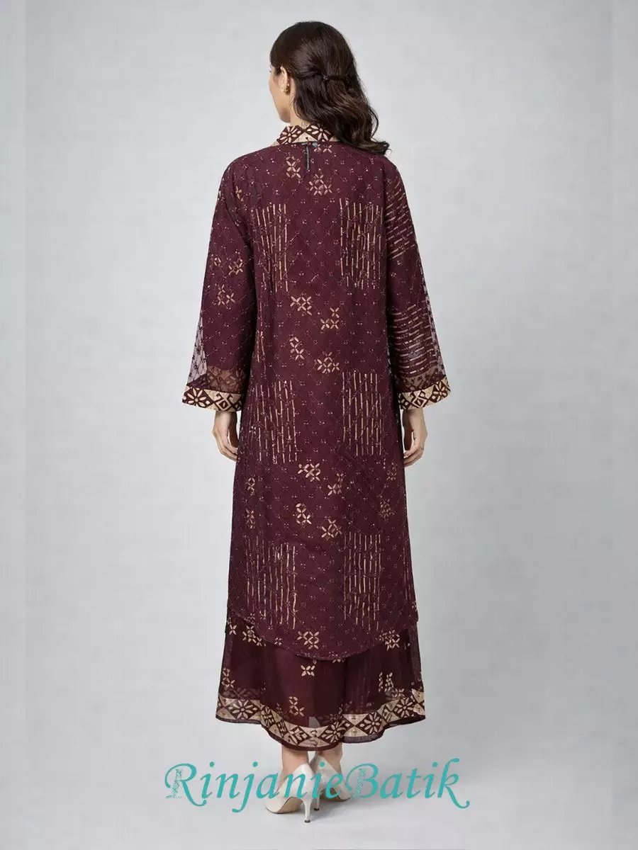 Rinjanie Batik - GMOT RW - Gamis Outer Raya Red Wine - Batik Cap