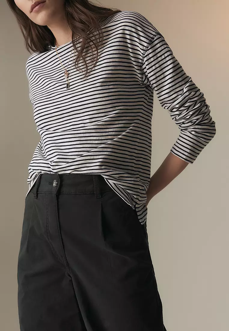 Cotton Rich Pleat Front Wide Leg Chinos