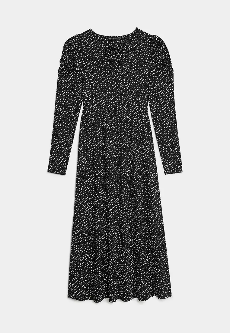 Jersey Printed Tie Neck Midi Column Dress