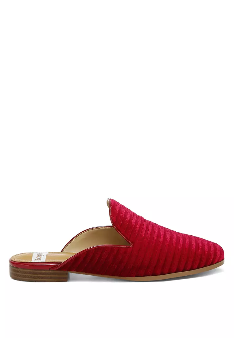 Velvet Textured Slip On Mules in Red