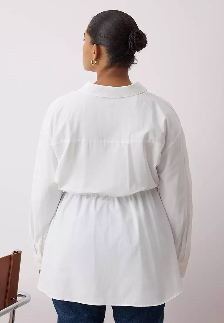 米白色 皺褶 梭織 加大碼 恤衫 Tbbaw26Ax00000