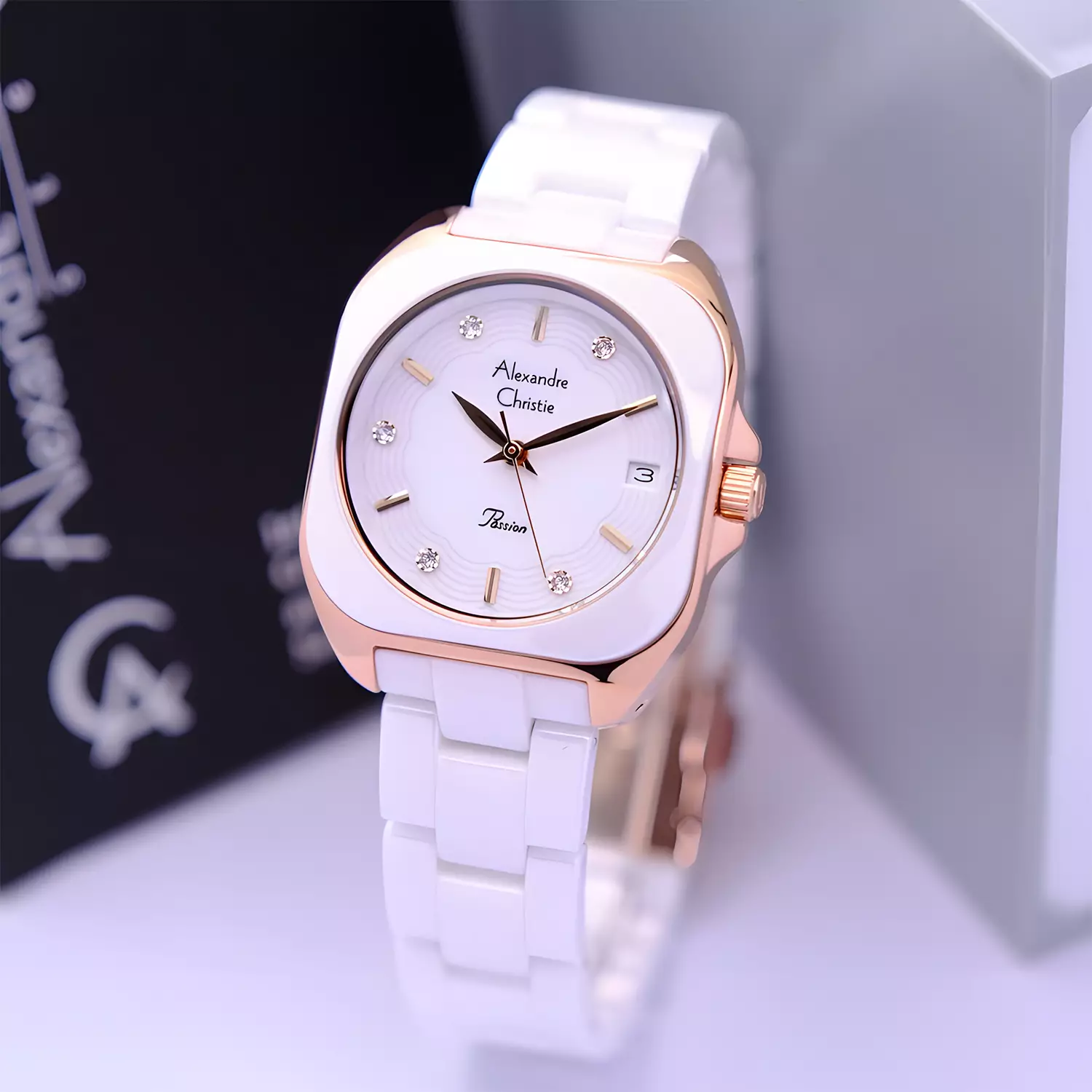 Jam Tangan Analog Wanita - Passion Series - Rosegold White Stainless Steel - Ceramic Band - 2B31 LDBRGSL 