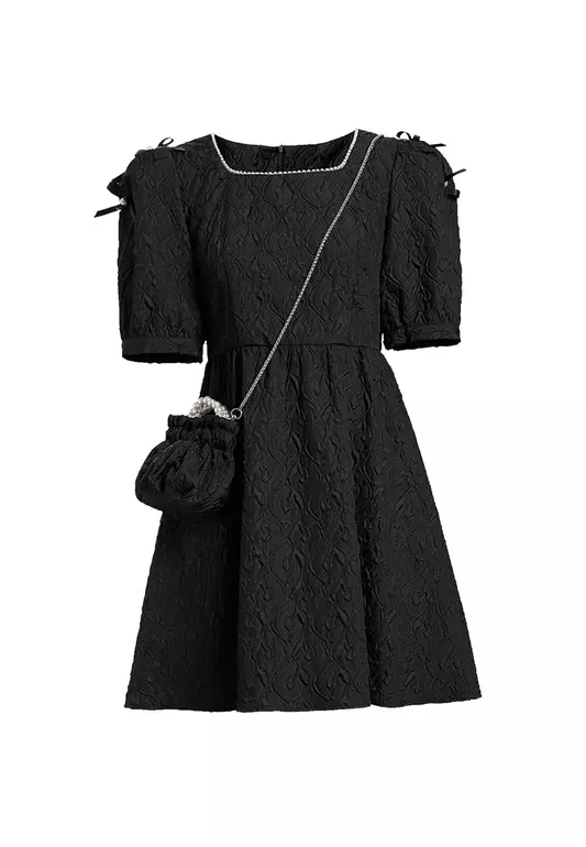 Square Neck Embossed Babydoll Dress
