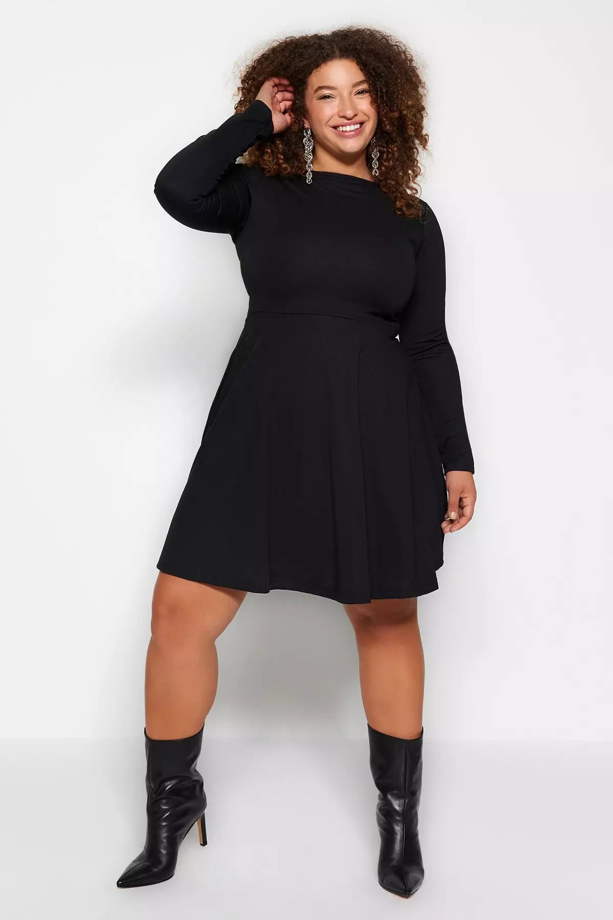 Black long sleeve skater dress store plus size