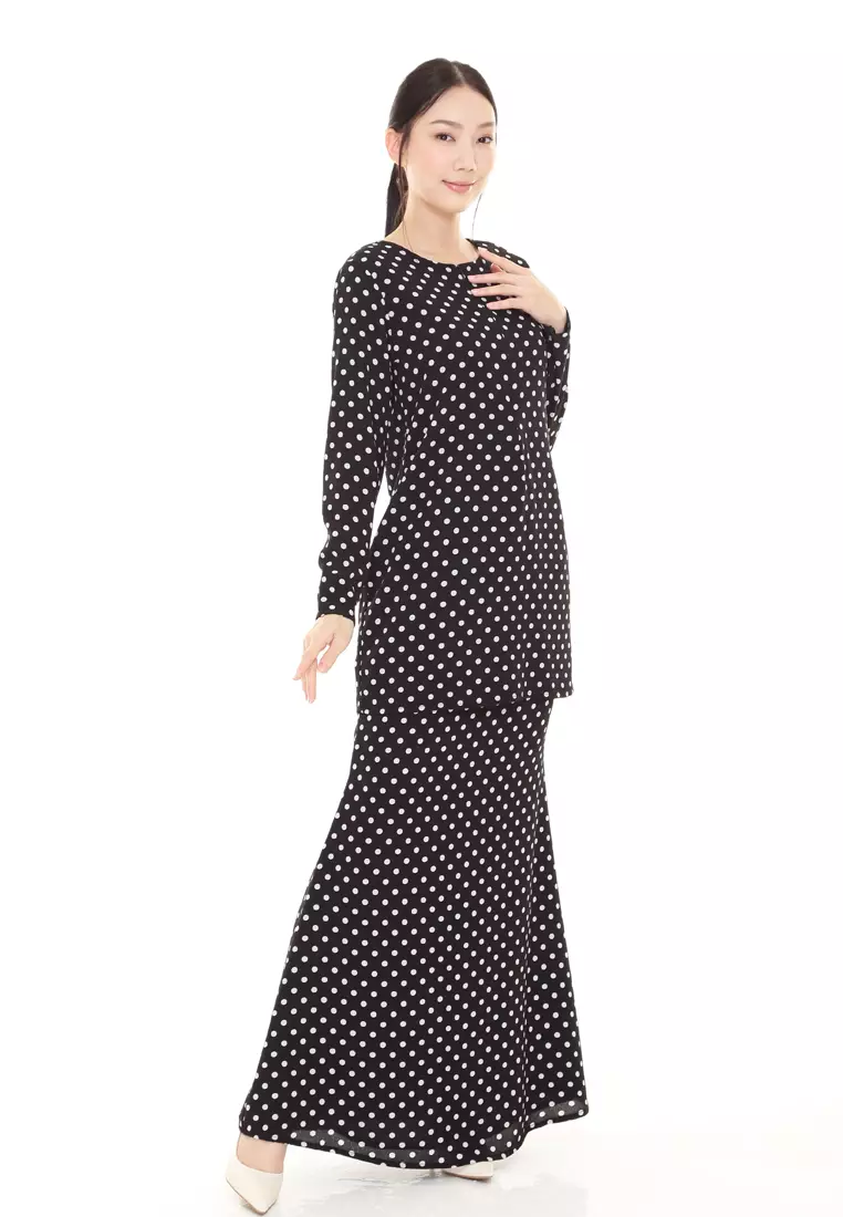 Rina Polka Dot Printed Kurung Basic Modern in Black