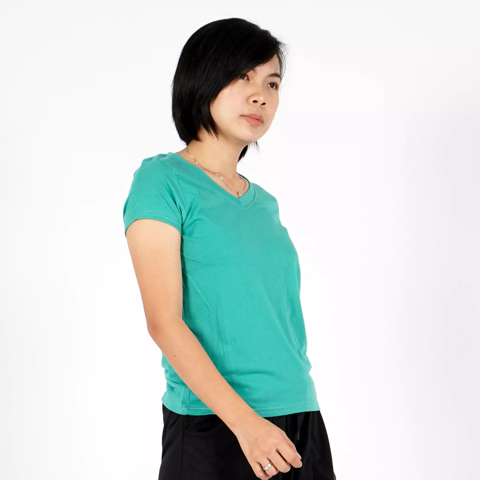 OKECHUKU Vioree T-Shirt V-Neck Oblong Polos Tangan Pendek Kaos Wanita Leher V - Toska