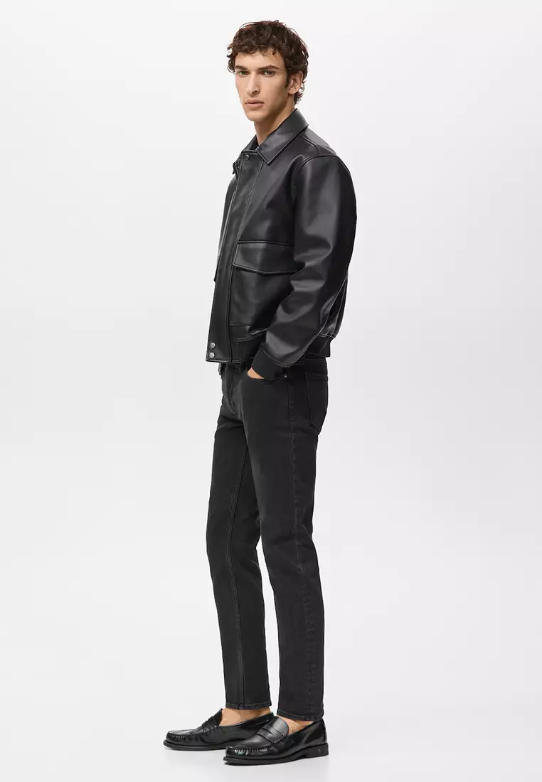 Faux-Leather Jacket with Pockets
