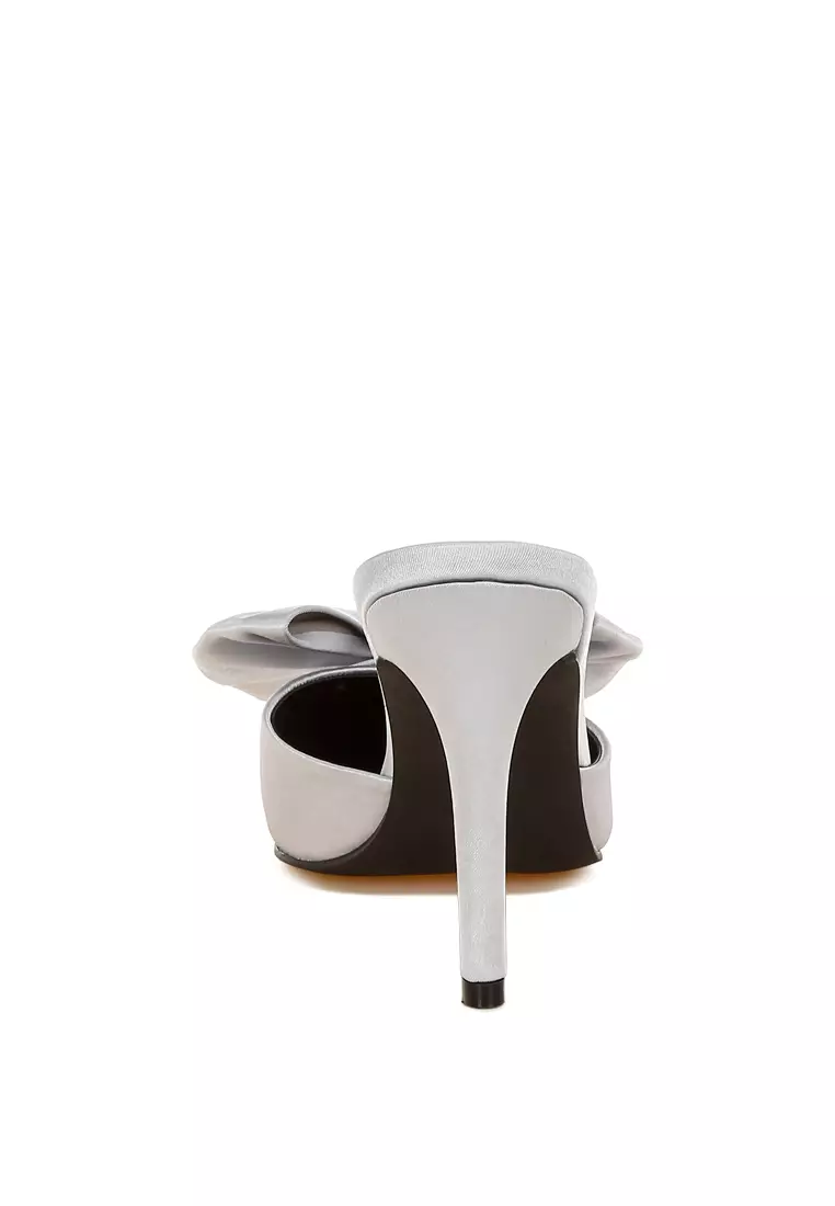 Bow Detail Stiletto Mules In Silver